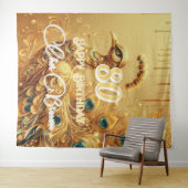 Tenture Fête d'anniversaire Gold Dripping | Paon pailleté (En situation (horizontale))