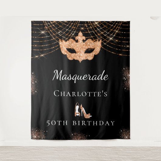 Tenture Fête d'anniversaire Masquerade en or noir parties  (Devant)
