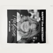 Tenture Fête d'anniversaire moderne Black Photo personnali (Devant (Horizontal))