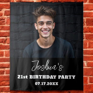 Tenture Fête d'anniversaire moderne Black Photo personnali