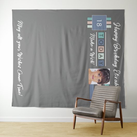 Tenture Fête d'anniversaire n'importe quel âge photo gris  (En situation (horizontale))