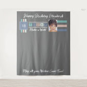 Tenture Fête d'anniversaire n'importe quel âge photo gris (Devant)