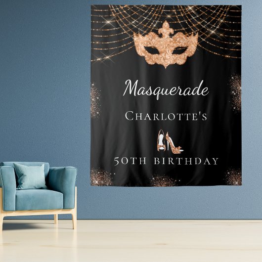 Tenture Fête d'anniversaire noir masqué paillettes dorées