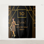 Tenture fête d'anniversaire noir or 1920's art déco rétro (Devant)