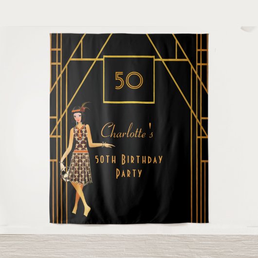 Tenture fête d'anniversaire noir or 1920's art déco rétro (Devant)