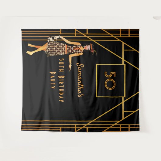 Tenture Fête d'anniversaire noir or 1920's art déco style (Devant (Horizontal))