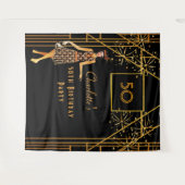 Tenture Fête d'anniversaire noir or style art déco des ann (Devant (Horizontal))