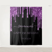 Tenture Fête d'anniversaire noir paillettes violet glamour (Devant)