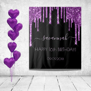 Tenture Fête d'anniversaire noir violet paillettes glamour