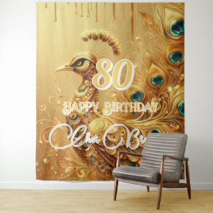 Tenture Fête d'anniversaire Or qui coule   Paon Pailleté