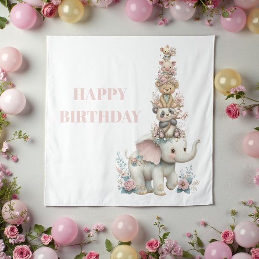 Tenture Fête d'anniversaire ourson mignon boho