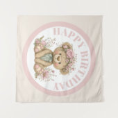 Tenture Fête d'anniversaire ourson mignon boho (Devant (Horizontal))