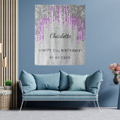 Tenture Fête d'anniversaire paillettes argent violet monog