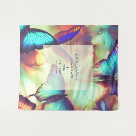 Tenture Fête d'anniversaire papillon (Devant (Horizontal))