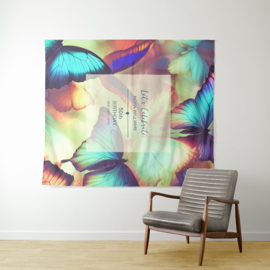 Tenture Fête d'anniversaire papillon (En situation (horizontale))