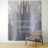 Tenture Fête d'anniversaire parties scintillant argent ros (En situation)