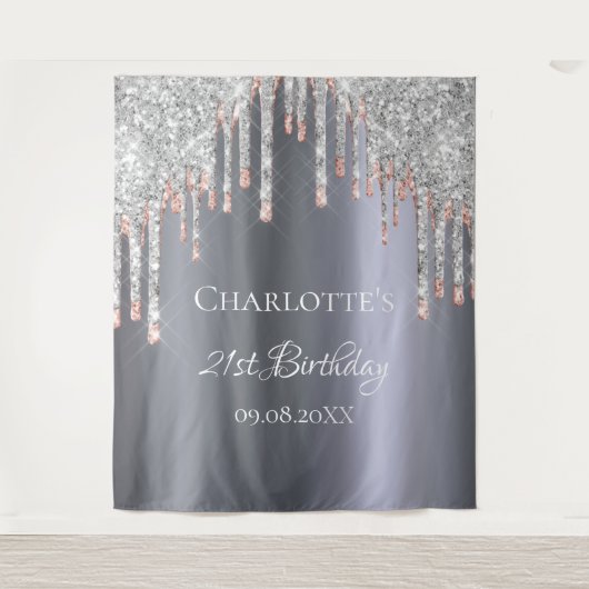 Tenture Fête d'anniversaire parties scintillant argent ros (Devant)