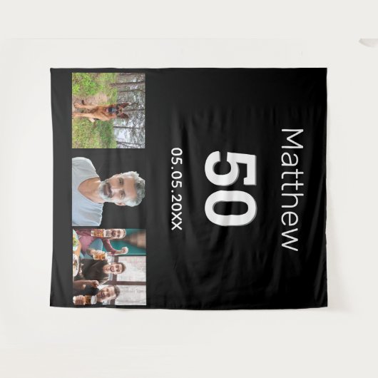 Tenture Fête d'anniversaire personnalisée photo monogramme (Devant (Horizontal))