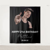 Tenture Fête d'anniversaire personnalisée photo noir blanc (Devant)