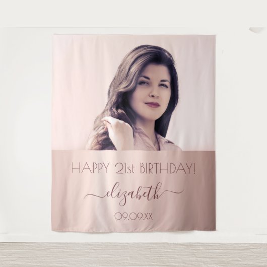 Tenture Fête d'anniversaire personnalisée photo rose gold (Devant)