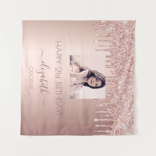 Tenture Fête d'anniversaire personnalisée photo rose gold (Devant (Horizontal))