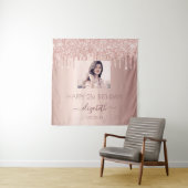 Tenture Fête d'anniversaire personnalisée photo rose gold (En situation)