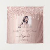 Tenture Fête d'anniversaire personnalisée photo rose gold (Devant)