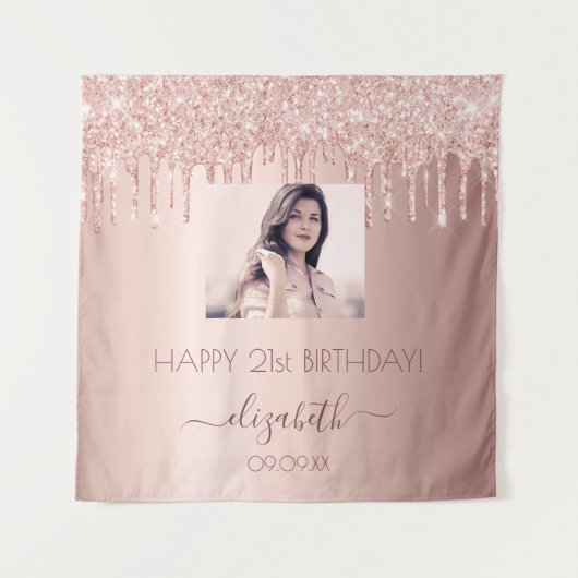 Tenture Fête d'anniversaire personnalisée photo rose gold (Devant)