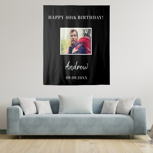 Tenture Fête d'anniversaire photo nom homme noir