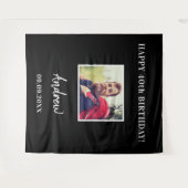 Tenture Fête d'anniversaire photo nom homme noir (Devant (Horizontal))