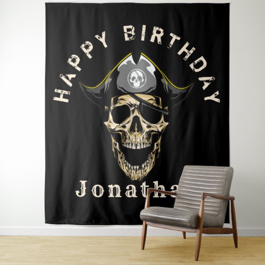 Tenture Fête d'anniversaire pirate pour votre garçon toile (En situation)