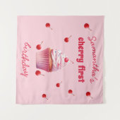 Tenture Fête d'anniversaire pour bébé rose Cerise & Cupcak (Devant (Horizontal))
