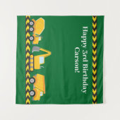 Tenture Fête d'anniversaire pour enfants Camions de constr (Devant (Horizontal))