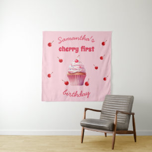 Tenture Fête d'anniversaire rose bébé premier cerise et cu