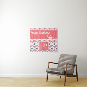 Tenture Fête d'anniversaire rose personnalisé Design flora