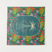 Tenture Fête d'anniversaire sur la plage palmier Coucher d (Devant (Horizontal))