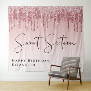 Tenture Fête d'anniversaire Sweet 16 Rose Gold Pailleté Ro
