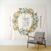 Tenture Fête de baby shower botanique orange rustique (En situation (horizontale))