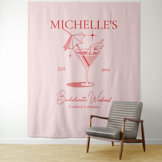 Tenture Fête de Bachelorette Cocktail Rétro (En situation)