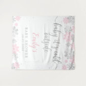 Tenture Fête de Bébé Fille Flocons de Neige Hiver Rose et  (Devant (Horizontal))