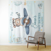 Tenture Fête de bébé garçon ourson mignon avion bleu Avent (En situation)