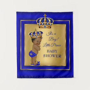 Tenture Fête de bébé garçon prince Or Bleu Afro-Américain