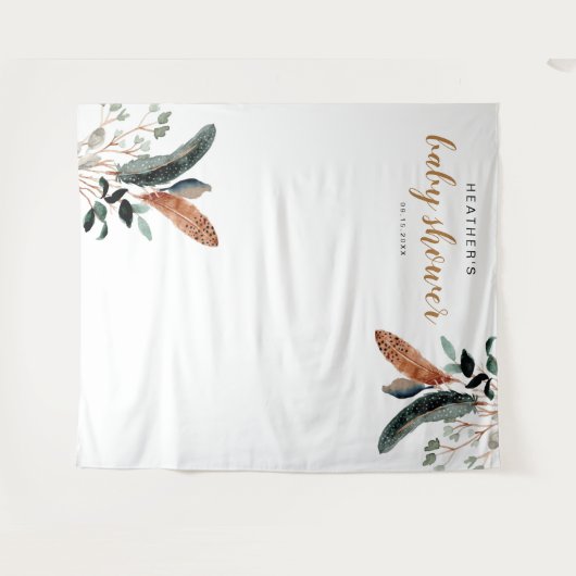 Tenture Fête de bébé greenery Bohemian Feather ARBOR (Devant (Horizontal))