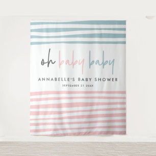 Tenture Fête de bébé jumeaux typographie moderne rose bleu
