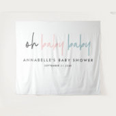 Tenture Fête de bébé jumeaux typographie moderne rose bleu (Devant (Horizontal))