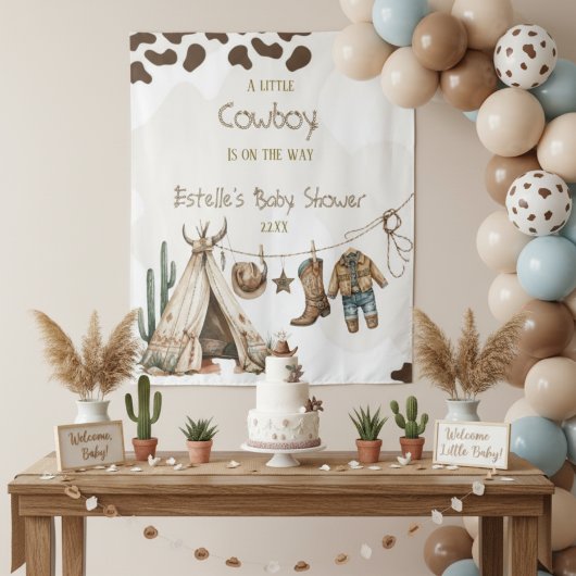 Tenture Fête de bébé sur le thème cowboy rustique howdy aq