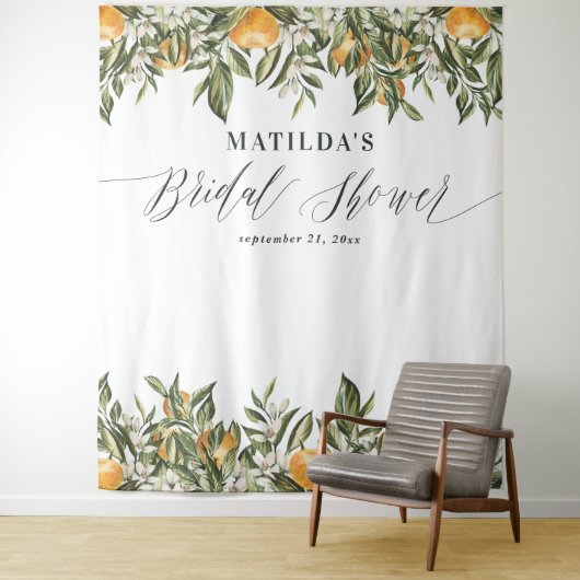 Tenture Fête de douche botanique de l'agrumes orangé rusti (En situation)
