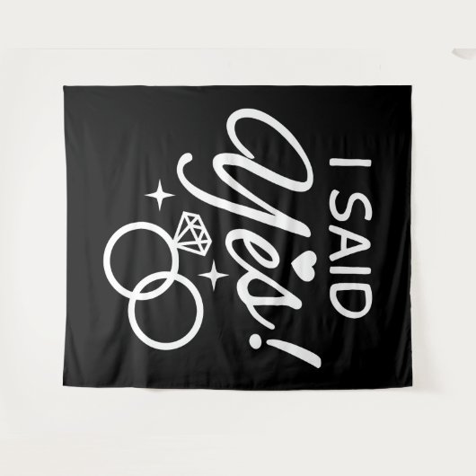 Tenture Fête de fiançailles Black and White j'ai dit oui (Devant (Horizontal))