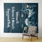 Tenture Fête de fiançailles de couple de requins sur le th (En situation (horizontale))