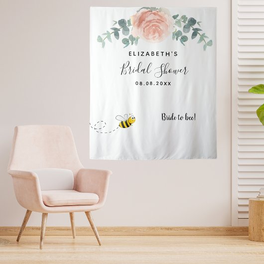 Tenture Fête de fiançailles fleurs rose or blanc future ma